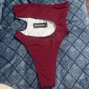 PrettyLittleThing Deep Red Cut-Out One-Piece Swimsuit
